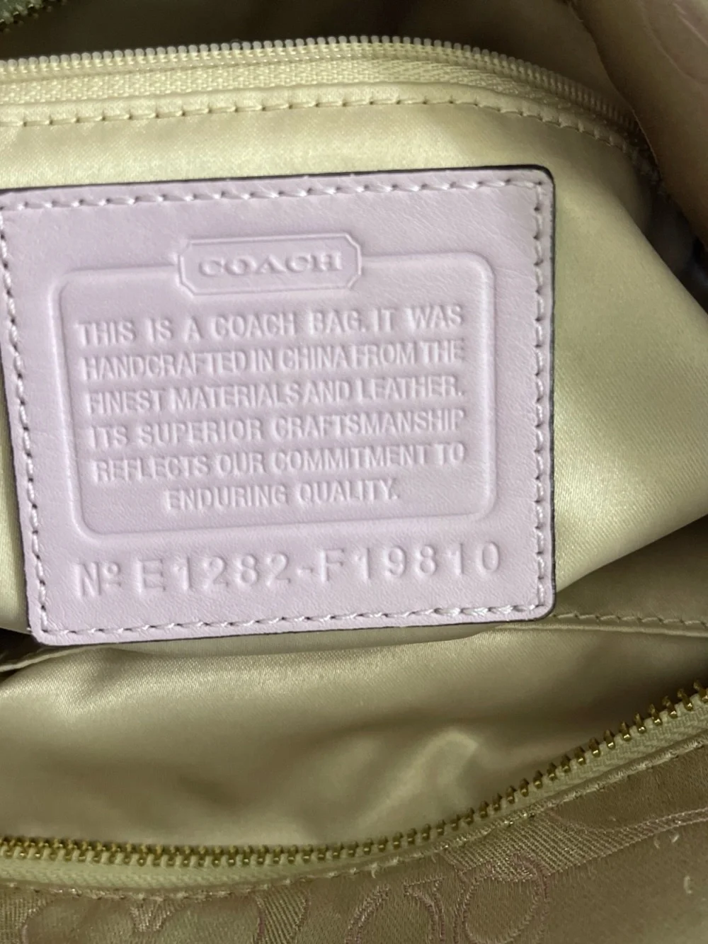 Coach Beige Signature Jacquard Shoulder Bag with metallic purple butterflies
